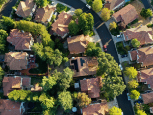 houses with solar panels and trees in Denver, CO